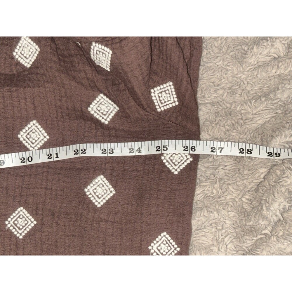 Cynthia Rowley Cotton Gauze Embroidered Button Up Blouse Brown Plus Size 1X - Picture 8 of 12